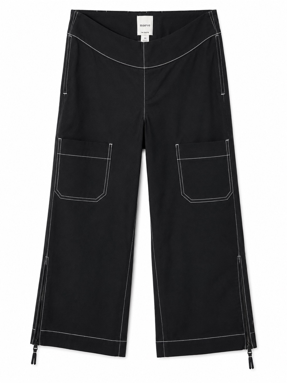 Maeve The Colette Contrast Stitch Wide Leg Crop Pants Black Size 24 NWT Anthropo